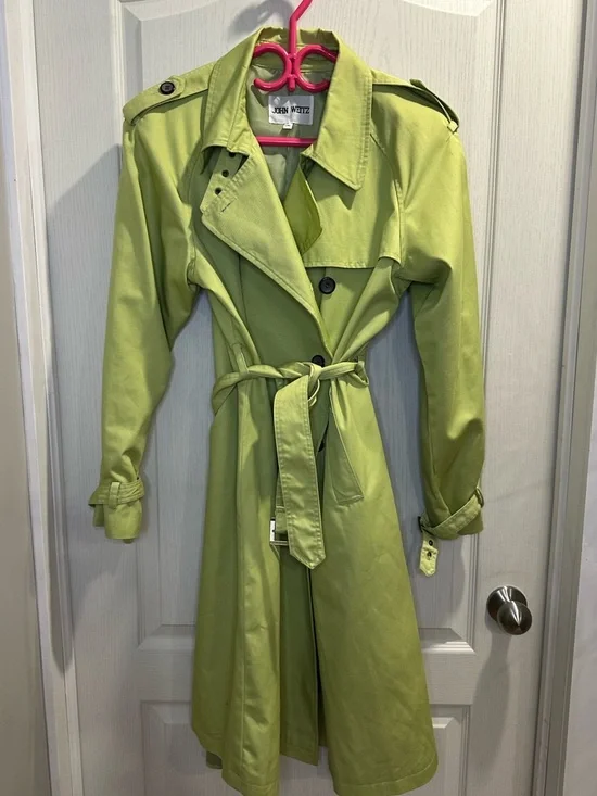 Lime Green Double-Breasted Trench Coat - Picture 3 of 5
